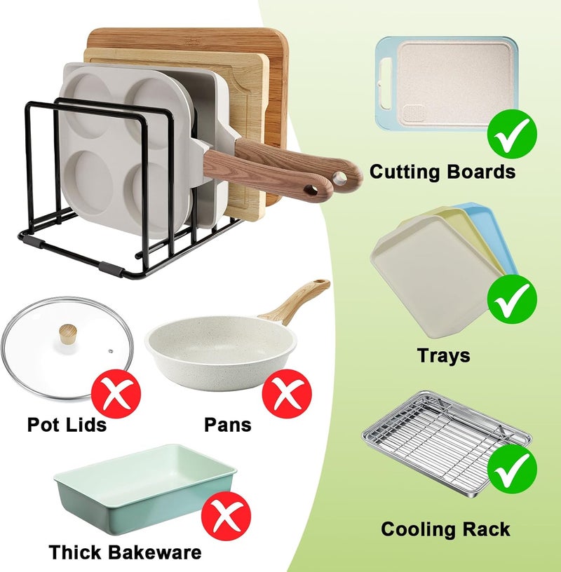ANKOMN 2-Pack Baking Sheet Organizer Rack – 5-Slot Bakeware & Cookie Tray Holder for Kitchen Cabinet or Countertop, Stainless Steel Cutting Board Rack with Rust-Resistant Frame & Anti-Slip Feet - Image 4